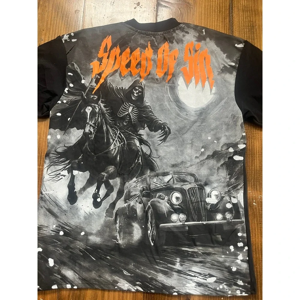 Reason Brand Race The Void Mens Black Graphic‎ T-Shirt Speed Of Sin Skeleton M